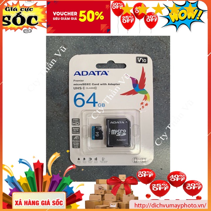 Thẻ nhớ 64gb Adata Bảo Hành 5 Năm đạt chuẩn chất lượng MVP Thăng Long