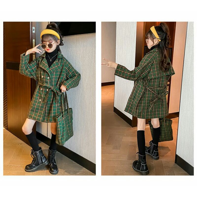 Áo khoác dạ dáng dài kèm túi duyên dáng cho bé