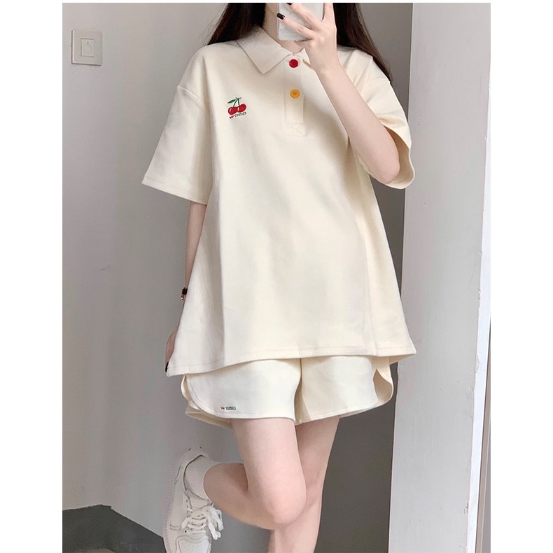 Bộ Đồ Thể Thao Áo Thun Polo Tay Ngắn Phối Quần Short Dáng Rộng Thời Trang Mùa Hè Cho Nữ