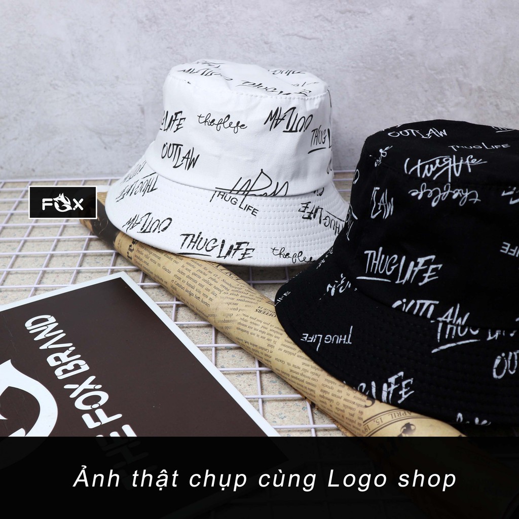 Mũ bucket nam nữ THE FOX nón tai bèo vành ngắn họa tiết THUGLIFE đen trắng