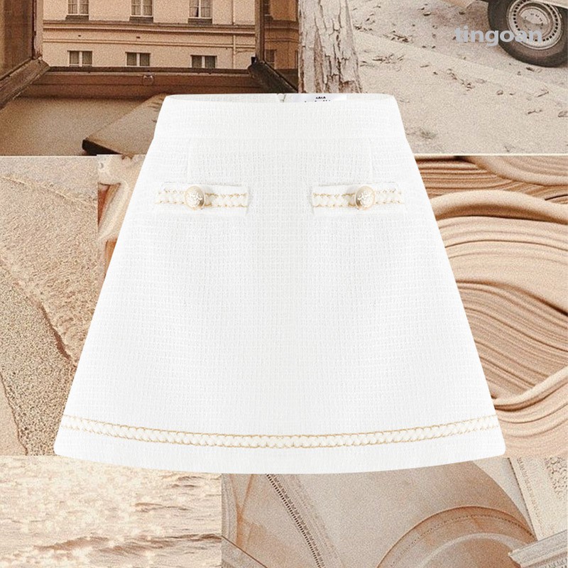 TINGOAN® - Chân váy cạp lưng cao bện dây tweed trắng tingoan FAIRY GLAM SKIRT/WH