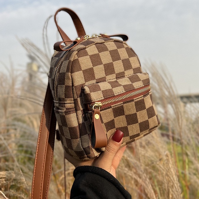 Balo thời trang nữ mini nhỏ nhắn dễ thương họa tiết kẻ ô HH 349