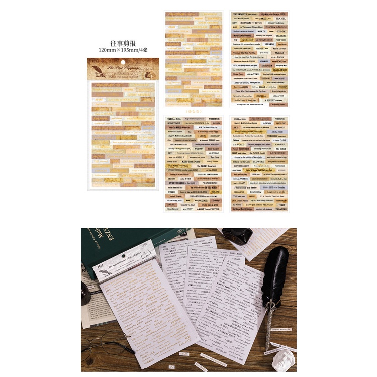 Set 4 Sticker Màu Đồng Phong Cách Vintage Hàn Quốc Dùng Trang Trí Sổ Tay DIY