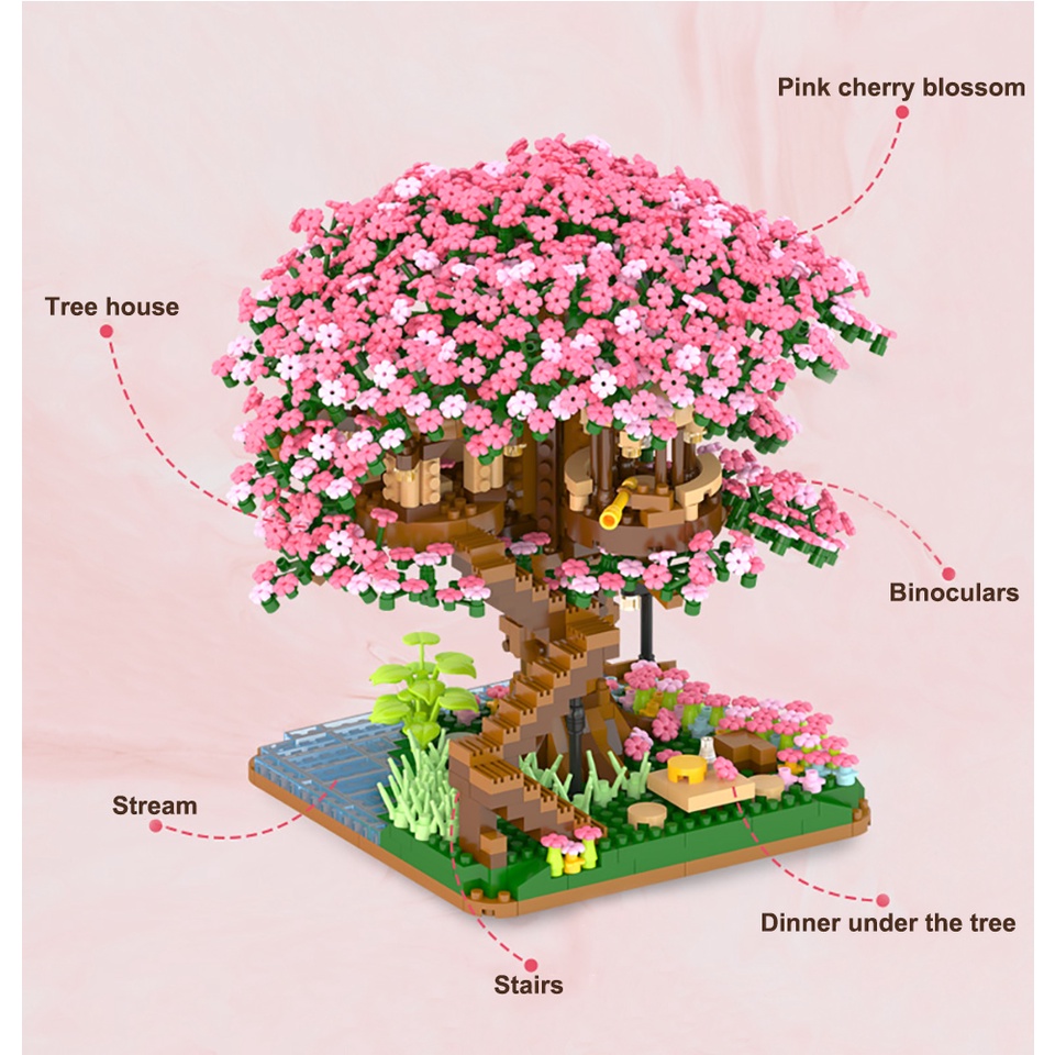 Mô Hình Nhà Cây Hoa Đào Nở Mini Phong Cách Nhật Bản