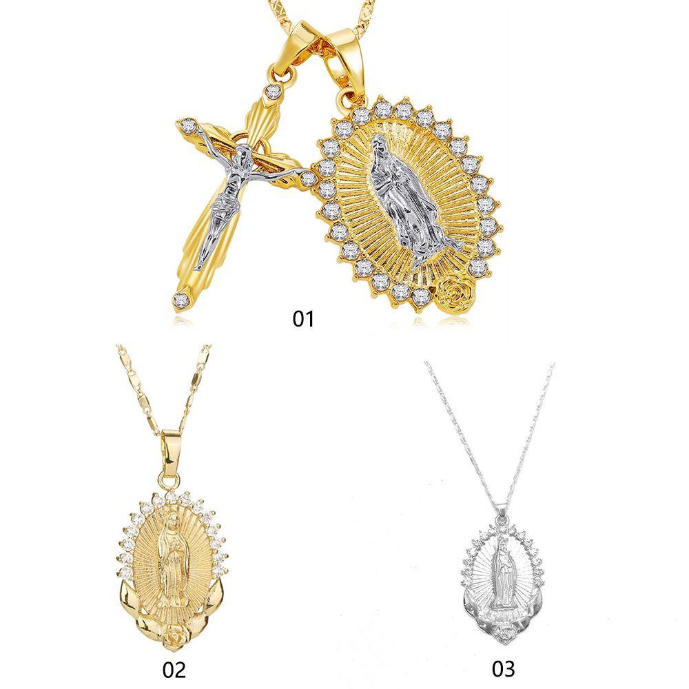 NIUYOU Vòng cổ Totem Crucifix Mặt Thánh Giá Màu Vàng