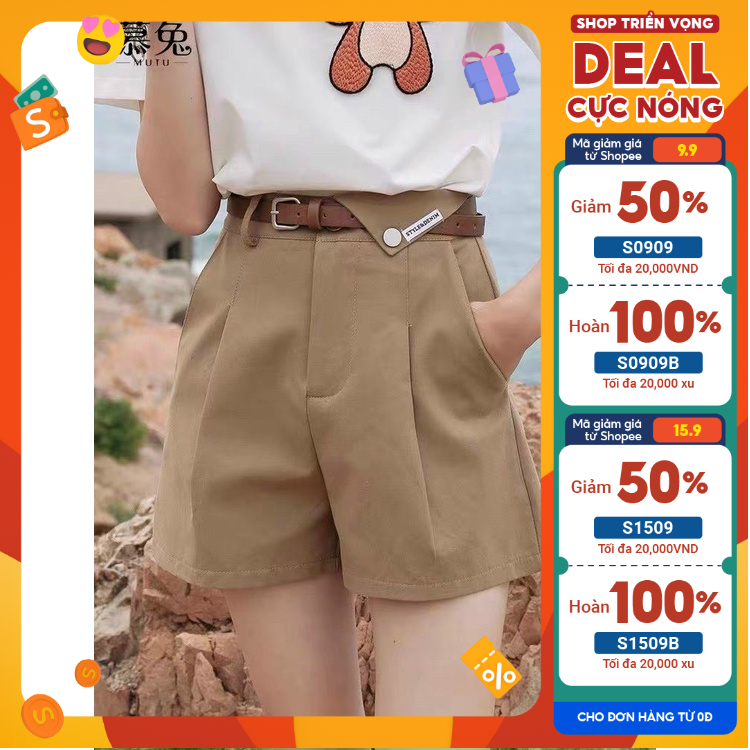 QUẦN SHORT NỮ, QUẦN SHORT NỮ KAKI KÈM ĐAI, CẠP CHÉO-mã 069B