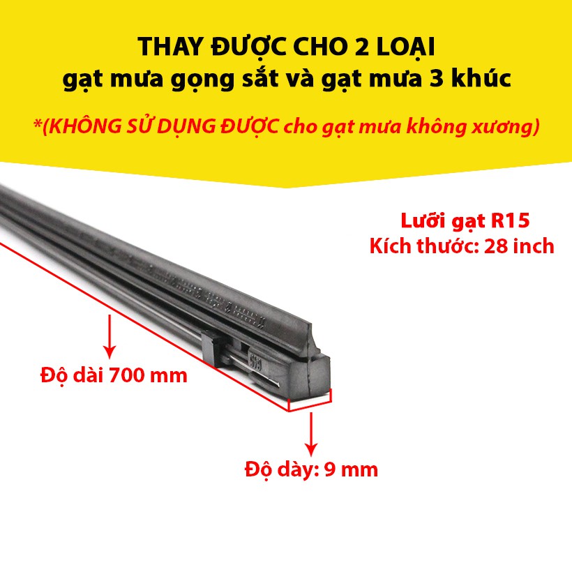 Combo 2 Lưỡi Gạt Mưa Loại A VIAIR R15 (28 Inch/700 mm) - Nhập Khẩu Chính Hãng