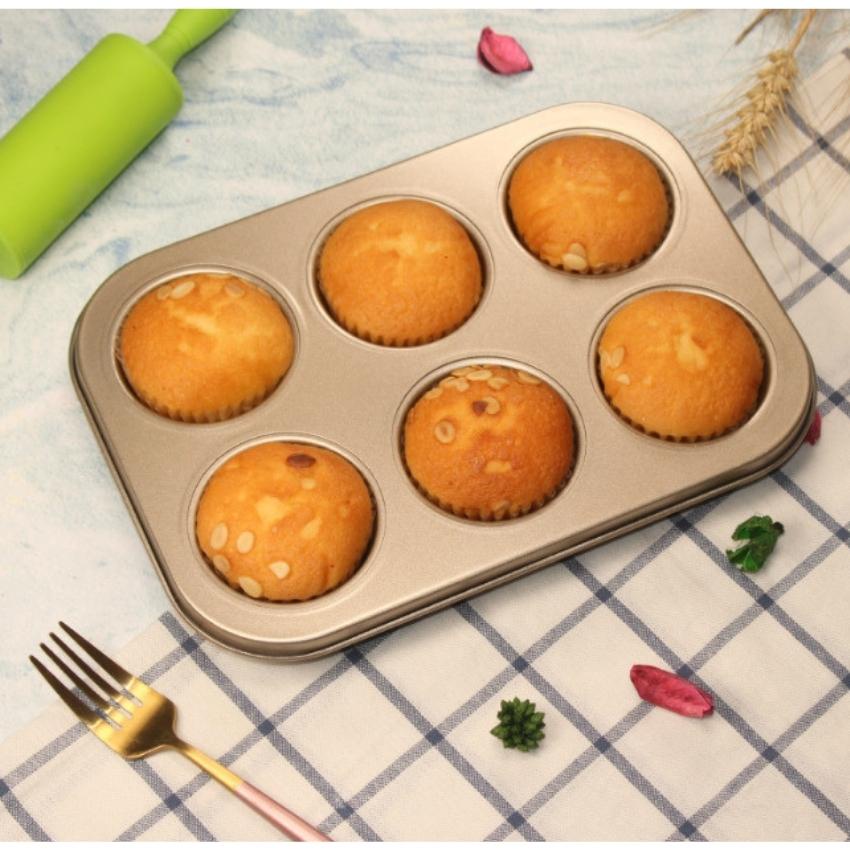 Khay Nướng Dụng Cụ Làm Bánh Cupcake Khuôn Muffin 6 Bánh Chống Dính Cao Cấp MÀU VÀNG - TRAY6MUFFD-VANG