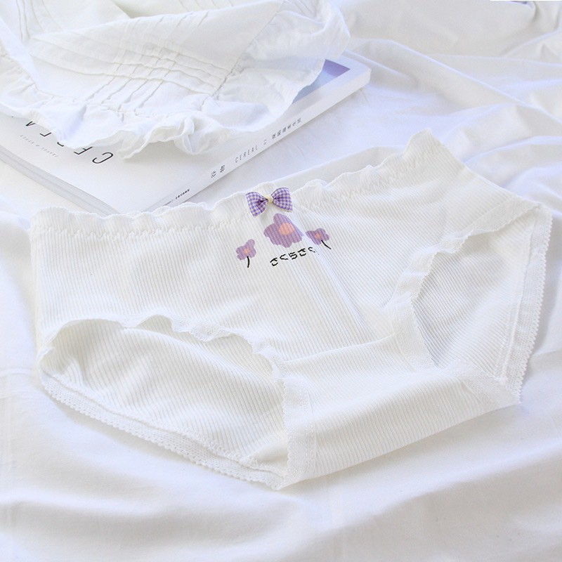 Quần Lót Nữ Cotton len tăm viền nhún đính nơ nhỏ dễ thương mã A305 | BigBuy360 - bigbuy360.vn