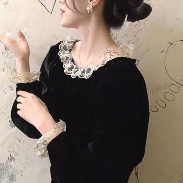 Áo Nhung viền ren dài tay ( 75k) | BigBuy360 - bigbuy360.vn