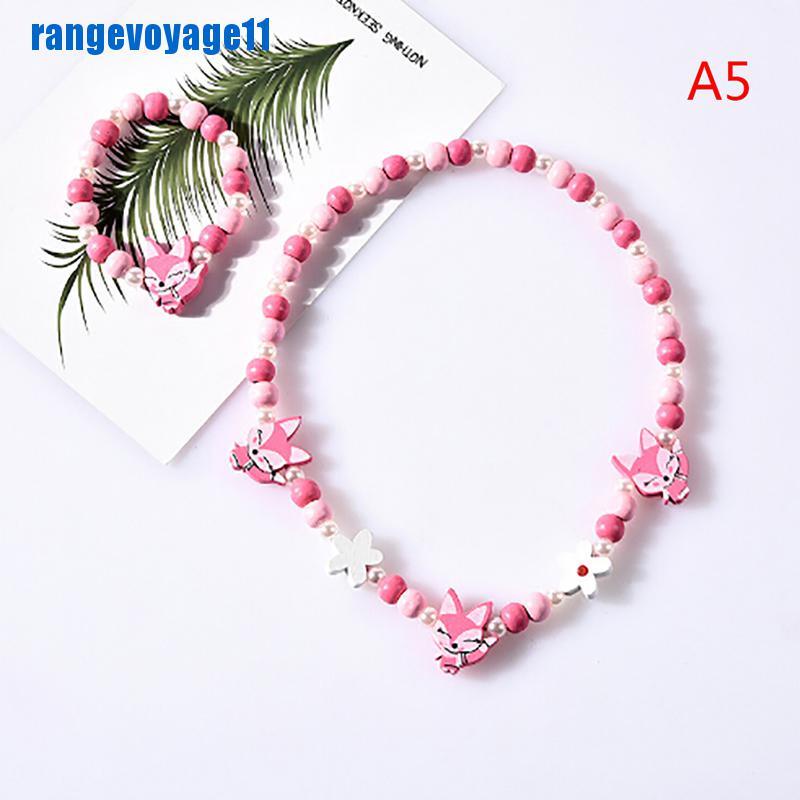 1 Bộ Vòng Cổ Chuỗi Hạt Gỗ Hình Hoạt Hình Dễ Thương Cho Bé Gái