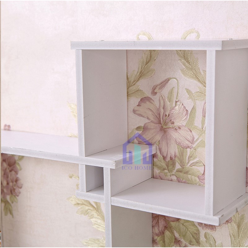 Set 3 kệ treo tường trang trí đẹp, hiện đại, kệ đa năng thông minh bằng gỗ cao cấp màu trắng - ICO HOME