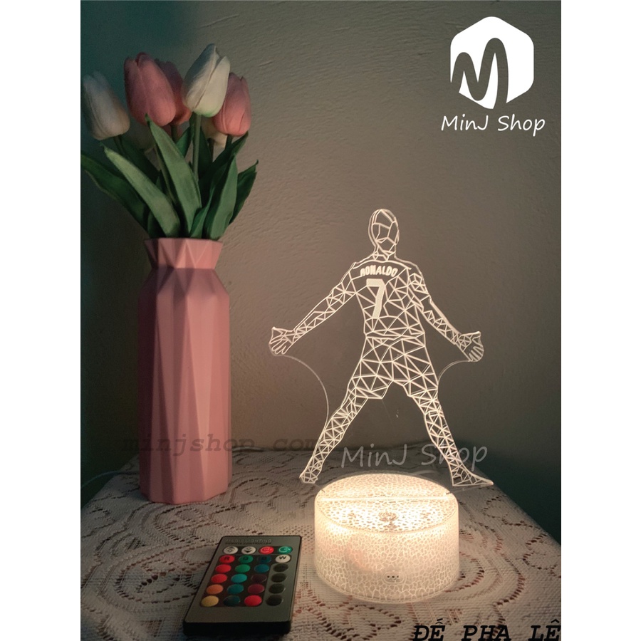 Đèn Ngủ 3D Ronaldo | 16 Màu + Remote | Đèn 3D Led CR7 | Bóng Đá | MinJ Shop