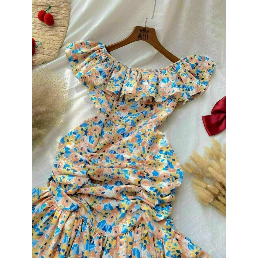 Đầm lụa hoa trễ vai xinh xắn fashionzero - 70172
