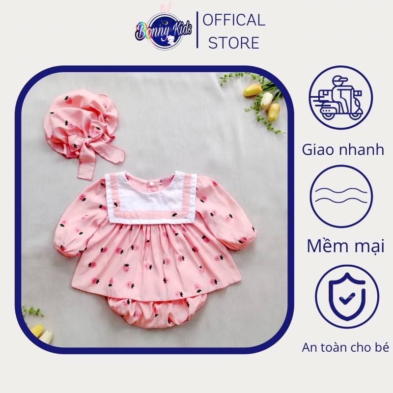 Bộ Chip Dâu Hồng Dài Tay Cho Bé Gái Sơ Sinh 0-12 Tháng Kèm Mũ, Váy Đầy Tháng, Đầm Thôi Nôi