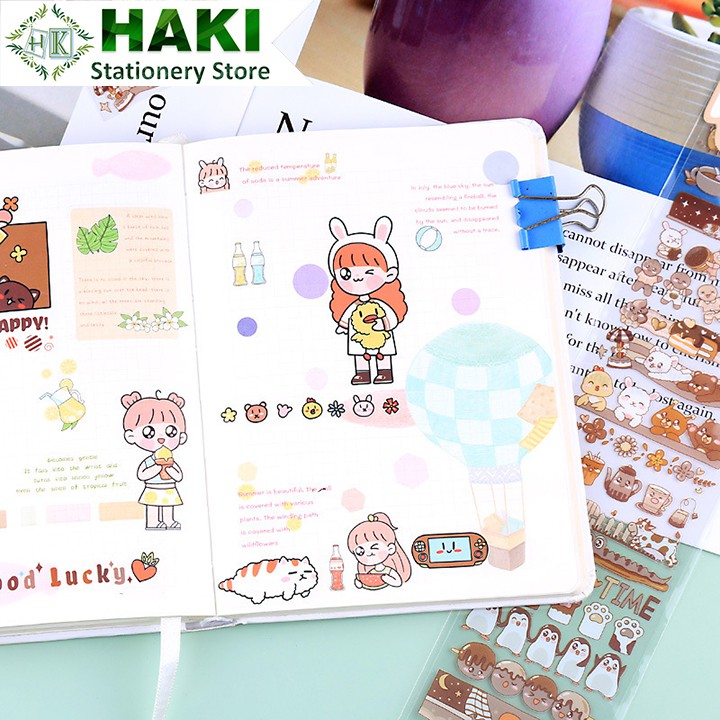 Sticker cute hoạt hình dễ thương HAKI, hình dán sticker dài trang trí sổ đáng yêu giá rẻ ST40