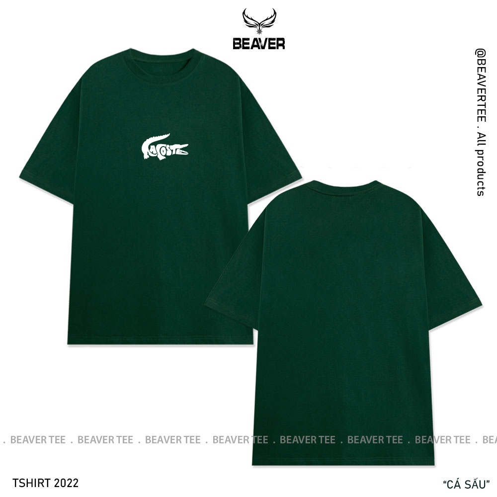 Set thun áo trắng/ quần xanh lá 1 Beaver Tee CÁ SẤU Local Brand tay lỡ form rộng nam nữ Unisex Freeship Extra