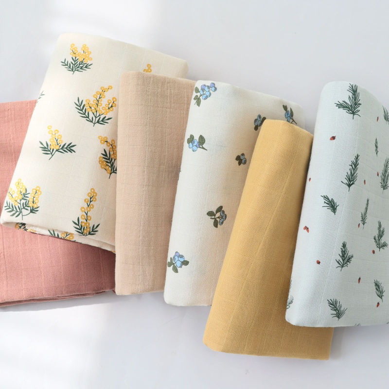 Chăn Quấn Em Bé 2 Lớp Bằng Cotton Muslin Siêu Nhẹ Mềm Mại In Họa Tiết Hoa