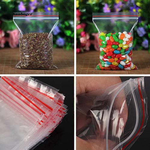 100 túi nhựa miết miệng khóa zip có thể tái sử dụng