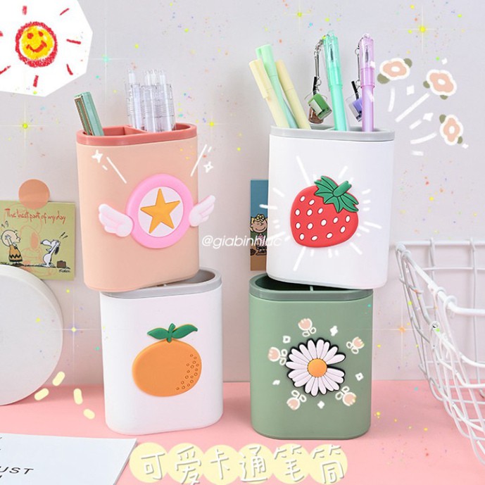 Hộp đựng bút, khay đựng bút 2 ngăn chất liệu nhựa để bàn học bàn làm việc tiện lợi, nhiều màu xinh xắn đáng yêu