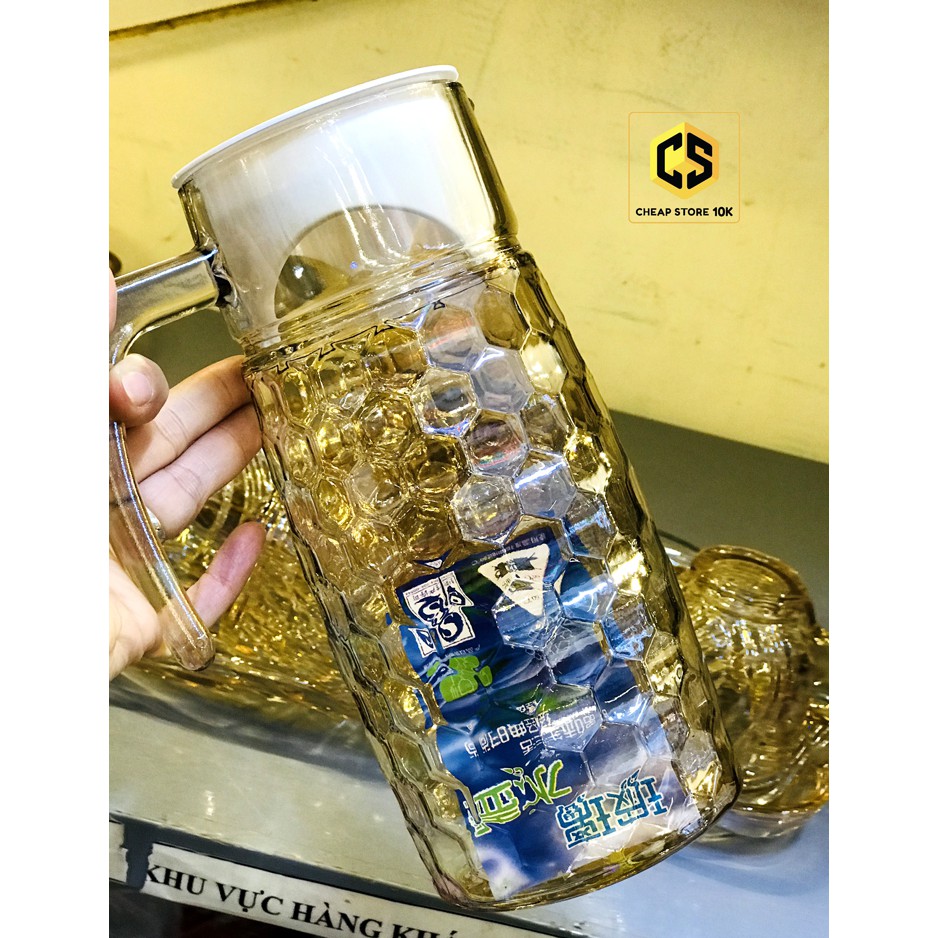 Bộ cốc thủy tinh vàng kèm khay và bình 4052-8D, 4041-8D, bộ cốc chén, cốc thủy tinh, cheapstore10k, cheapstore