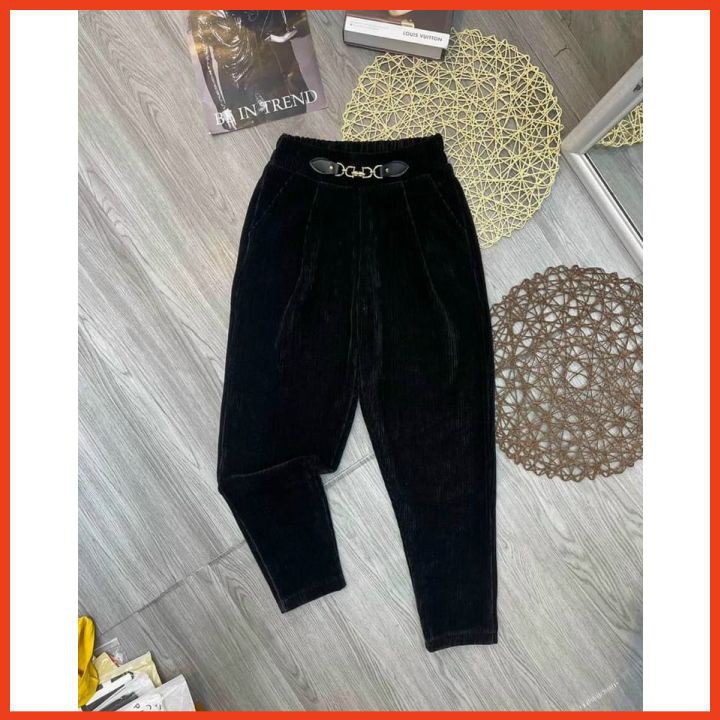QUẦN BAGGY NHUNG TĂM co giãn cao cấp cạp chun có túi