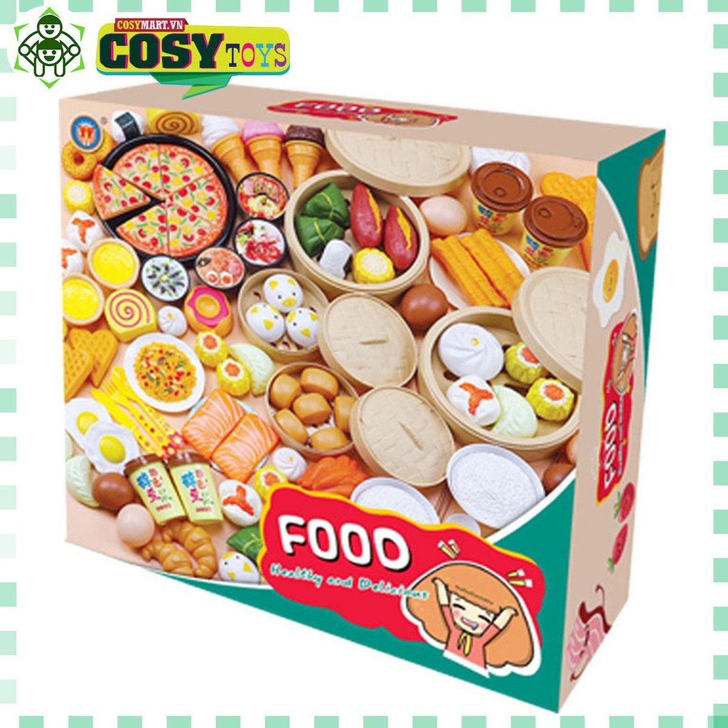 Bộ đồ chơi hấp bánh ẩm thực với nhiều món ăn: bánh bao, há cảo, bánh kem, shusi... với 88 chi tiết cùng phụ kiện cho bé