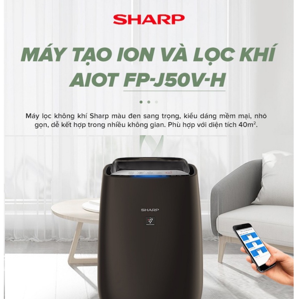 Máy lọc không khí inverter Sharp cảm biến báo chất lượng không khí, khử mùi, hút bụi mịn cho phòng 30m2 - 50m2 - HAPOS