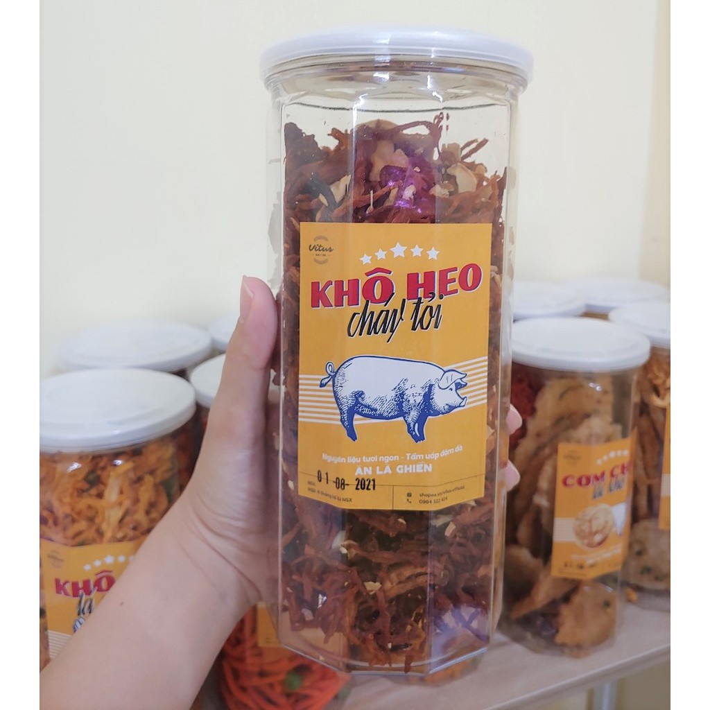 Khô heo cháy tỏi hũ PET 300gr đồ ăn vặt VITUS