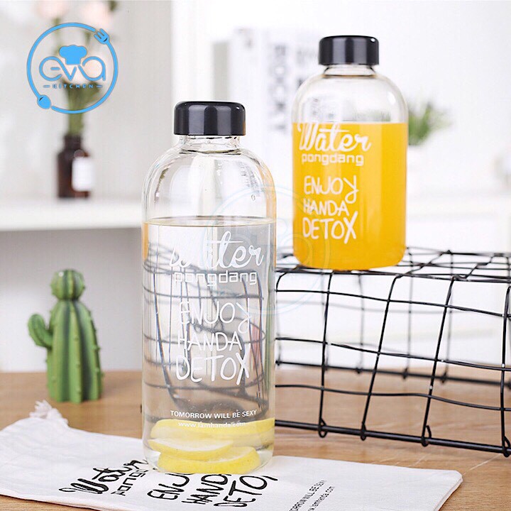 Combo 2 Bình Đựng Nước Thuỷ Tinh Detox 1000 Ml Và 600 Ml