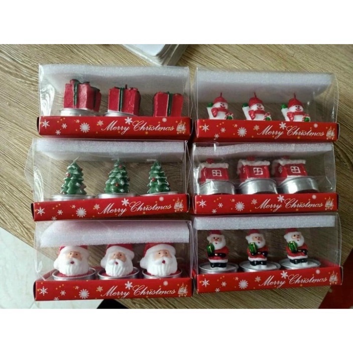 Set 3 nến thơm Giáng sinh Noel dễ thương nhiều mẫu siêu xinh có kèm đế đựng nến tiện lợi LH36