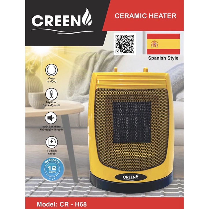 Máy Sưởi Gốm Ceramic Creen CR-H68 1500W New 2021 - Hàng Chính Hãng Bảo Hành 12 Tháng