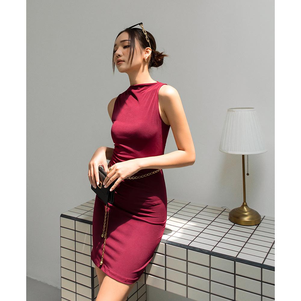 Đầm thun body sát nách YV LE &amp; CO màu đỏ rượu vang thời thượng gợi cảm