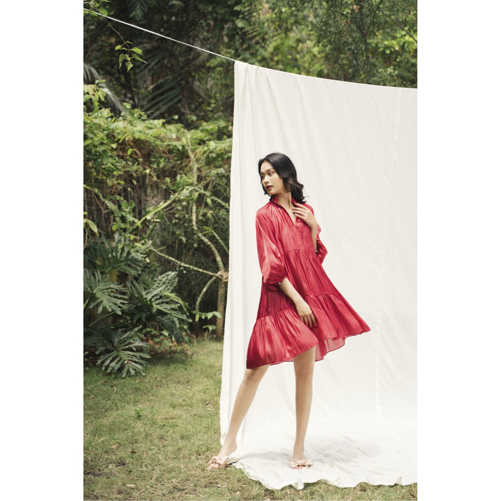 [Mã FAMALLT5 giảm 15% đơn 150k] JOVEN-Đầm 3 tầng óng ánh sen