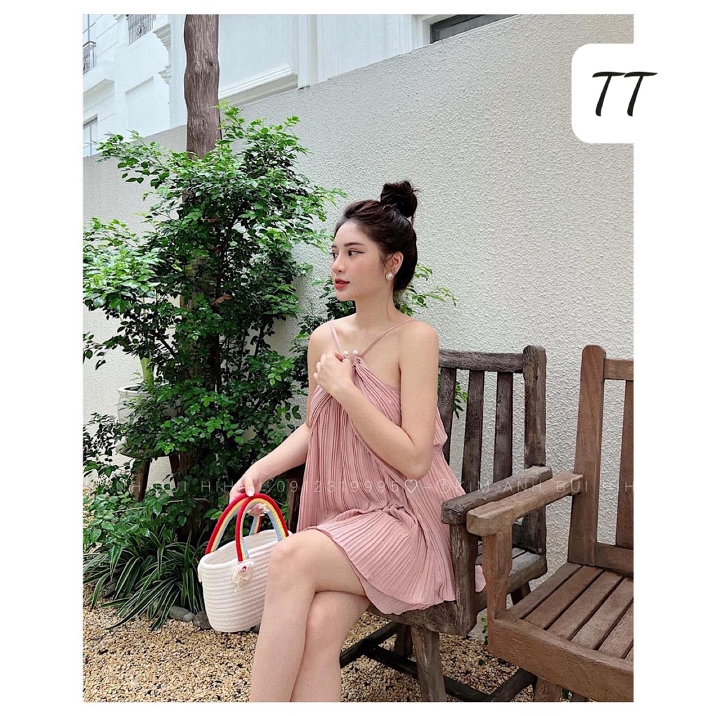 Set bộ nữ áo cổ yếm xẻ ngực kèm quần dập li thời trangI Trần Hân Shop 4012343