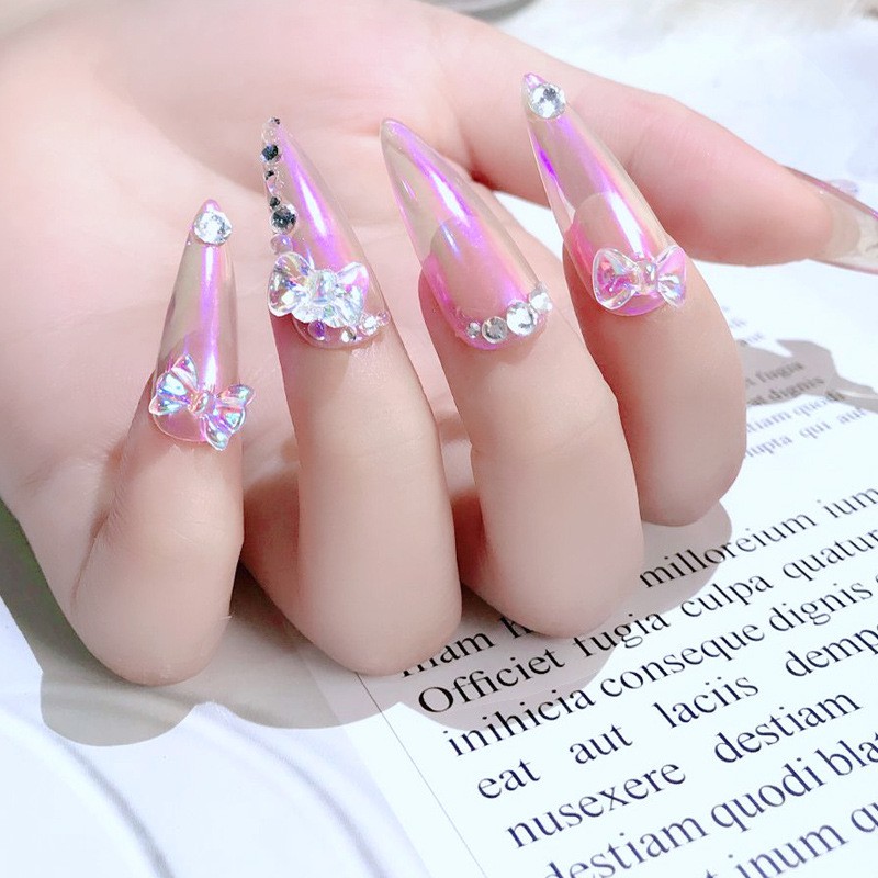 Nơ Bướm Pha Lê Hologarm Trắng Cầu Vòng NZ05