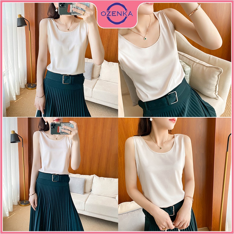 Áo ba lỗ sát nách lụa nữ OZENKA , áo khoét nách lụa cao cấp đẹp mát sang chảnh nhiều màu đủ size