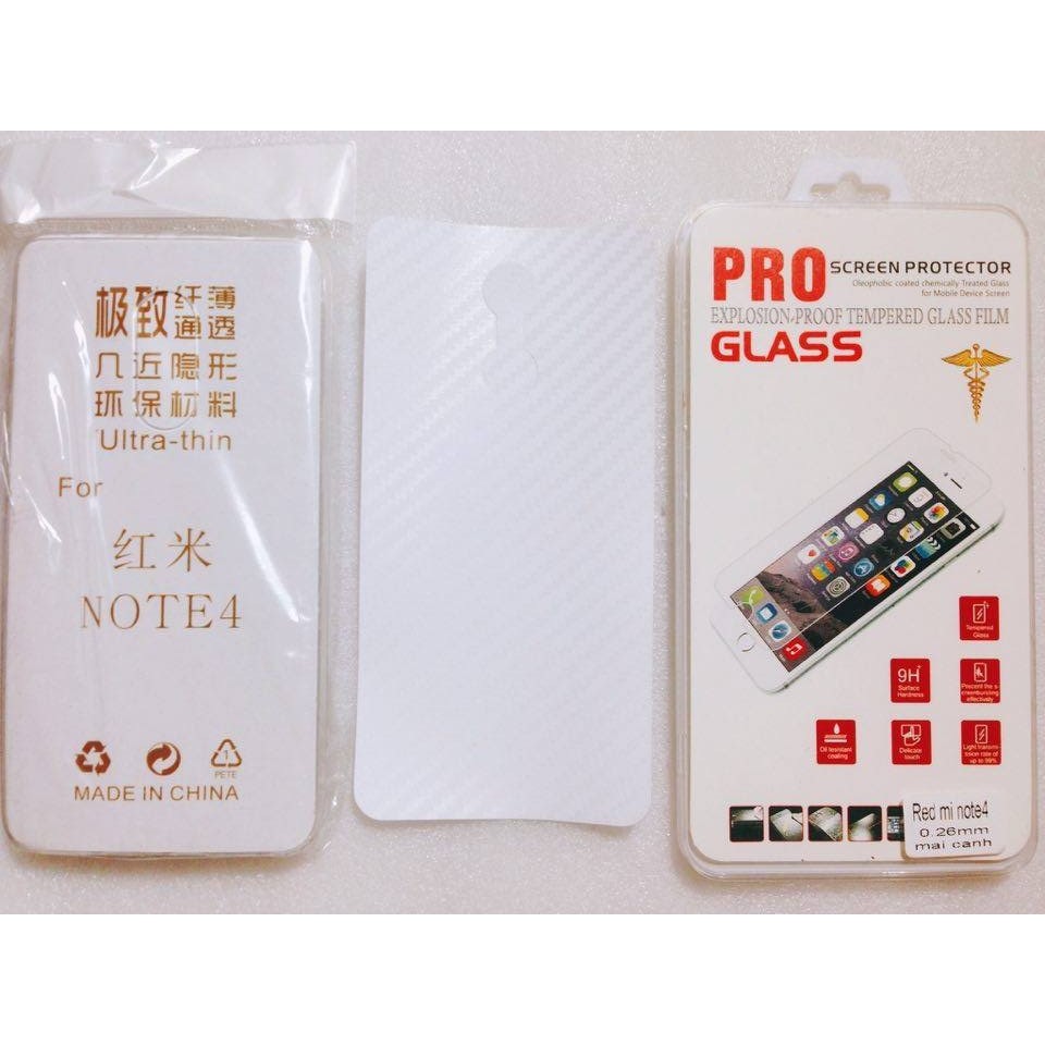 Combo miếng dán cacbon và kính cường lực xiaomi redmi note4 ( tặng ốp silicon )