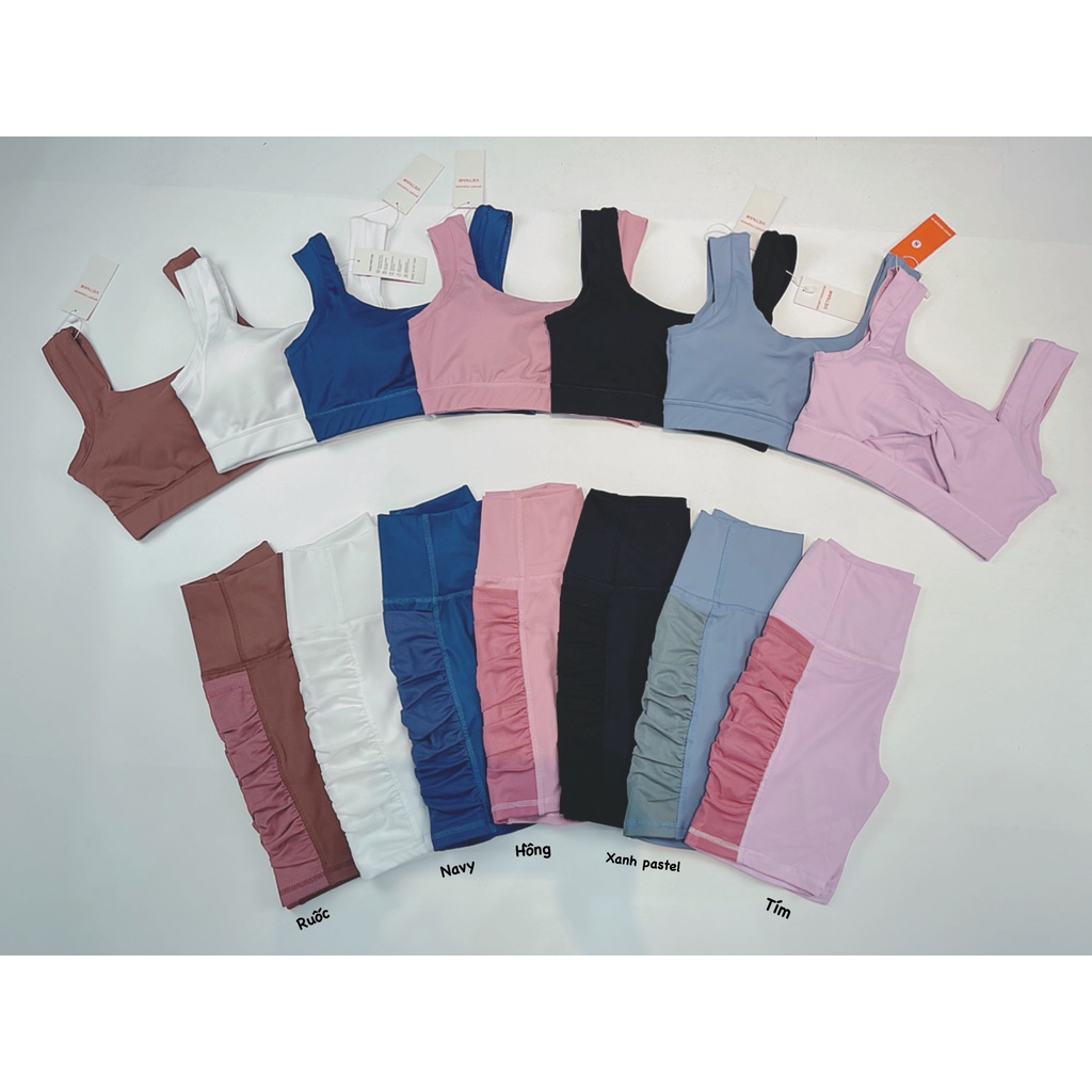 Set Tập Gym Nữ Quần Lỡ Trên Gối, Phối Túi Lưới Nhún Cực Xinh