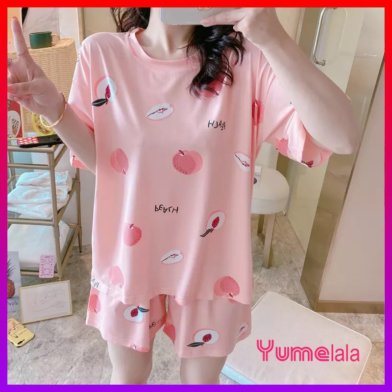 Bộ ngủ Hồng Đào cotton đùi ngắn mỏng nhẹ