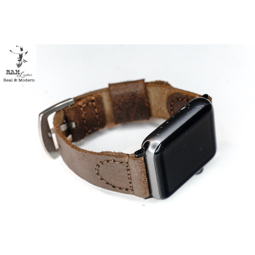 Dây apple watch da bò vintage kiểu phi công handmade bền chắc cực đẹp RAM Leather Pilot - tặng khóa chốt và adapter
