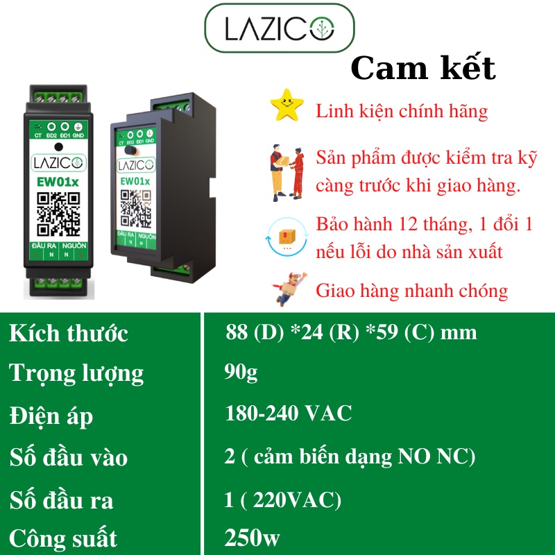 Điều khiển từ xa máy bơm quạt mô tơ 220V bằng điện thoại qua wifi LAZICO EW01x