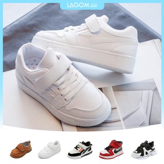 [CAO CẤP] Giày Sneaker Bé Trai & Bé Gái | Giày Thể Thao Trẻ Em Màu Trắng | Quai Dán Thấp Cổ | 1-3-5 Tuổi  GS002
