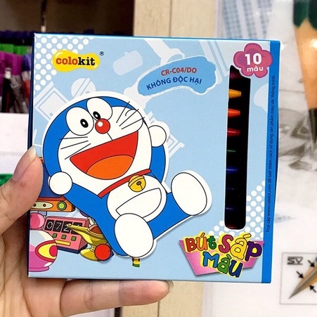 Bút màu sáp 10 màu Thiên Long Colokit Doraemon CR-C04/DO bộ sáp màu tô mỹ thuật an toàn bám giấy