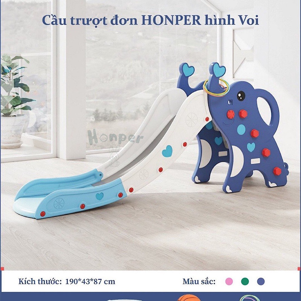 Cầu trượt Elephant honper bản đúp dày dài, Cầu trượt cho bé đủ 3 màu giúp mẹ an tâm mùa dịch