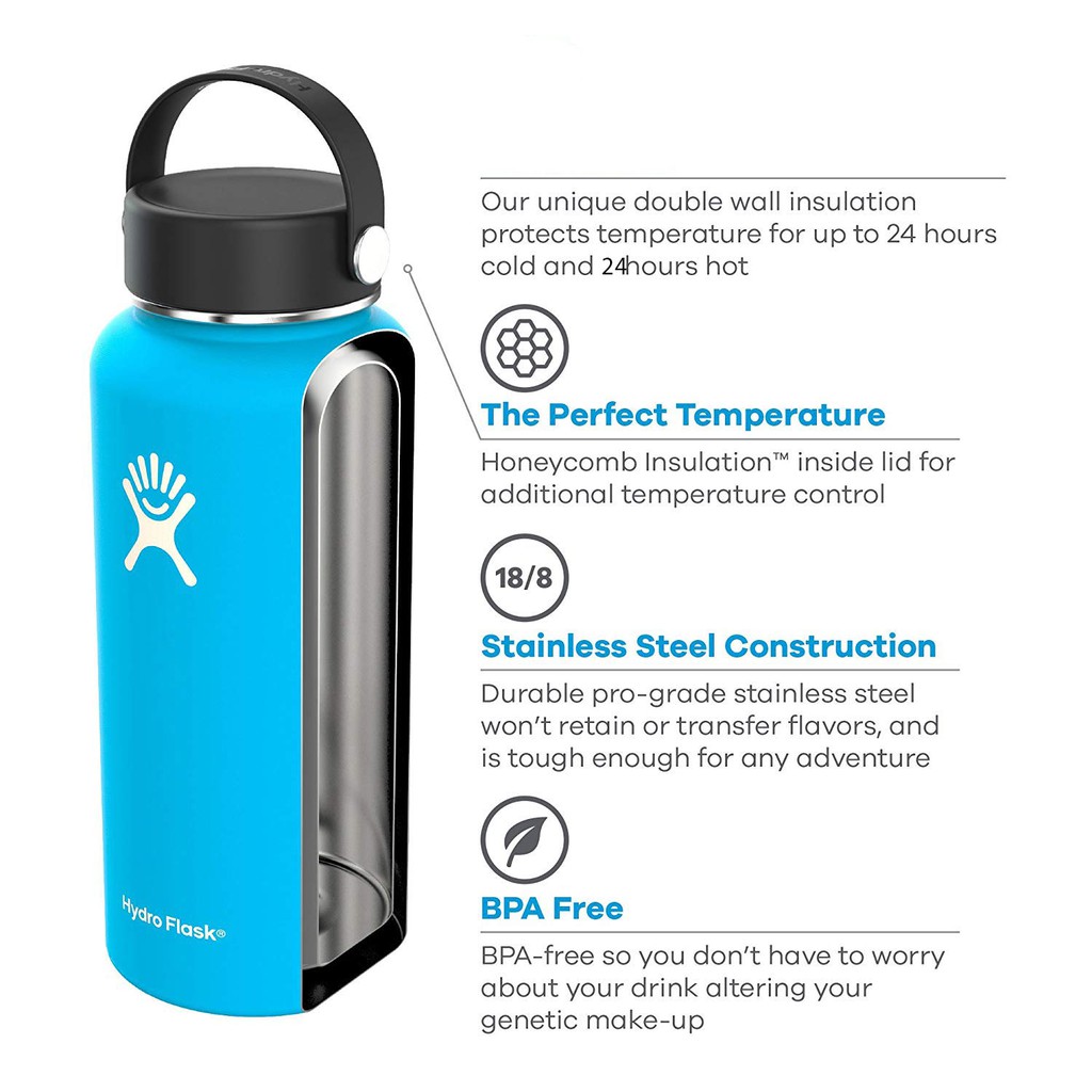 Bình Giữ Nhiệt Chân Không Miệng Rộng Vỏ Rơm Hydro Flask, Bình Cách Nhiệt Thép Không Gỉ, Chai Nước Miệng Rộng Thể Thao.