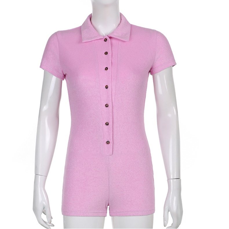 Wittygirls_shop | Bộ Áo Liền Quần Tay Ngắn Cổ Bẻ Dáng Ôm Màu Trơn Thời Trang Mùa Hè Cho Nữ