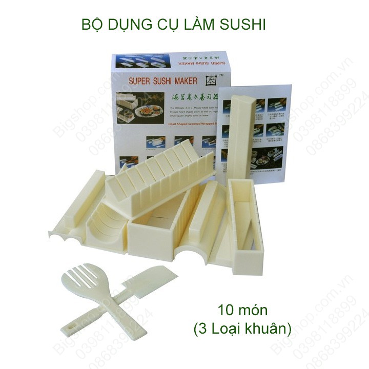 Bộ khuôn làm kimbap với các hình trái tim, vuông, tròn, chữ nhật TR120