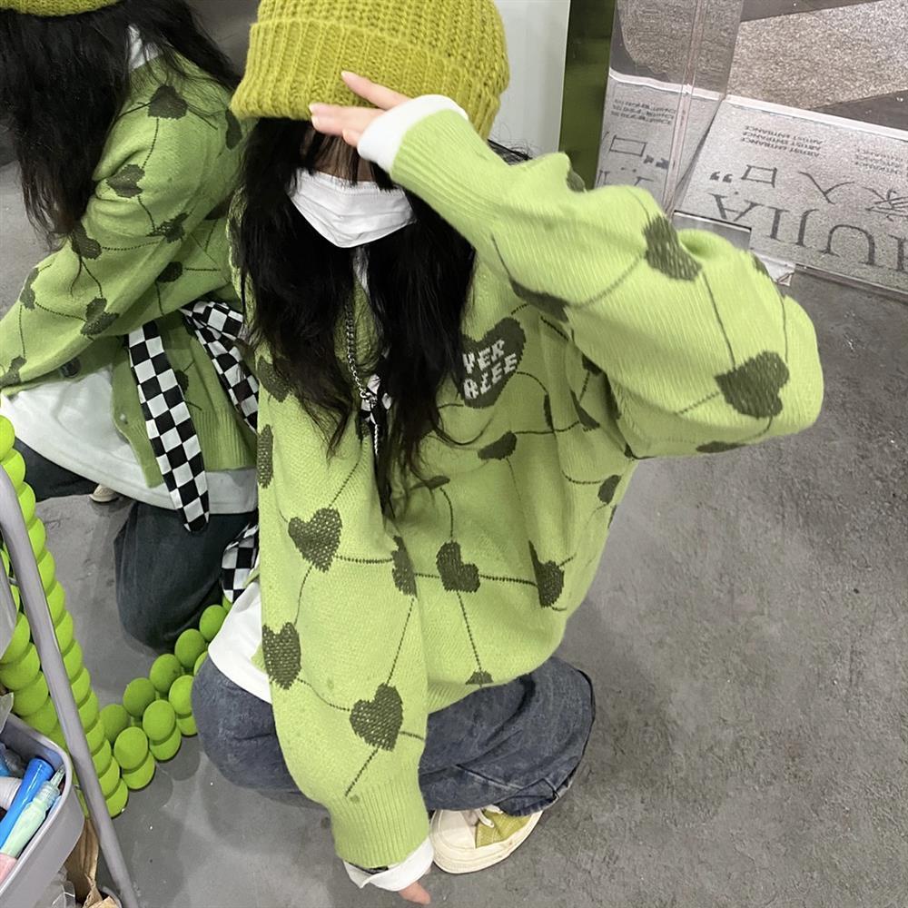 Áo khoác cardigan len dệt jacquard chiều dài trung bình phong cách đường phố xu hướng thời trang cho nữ sinh