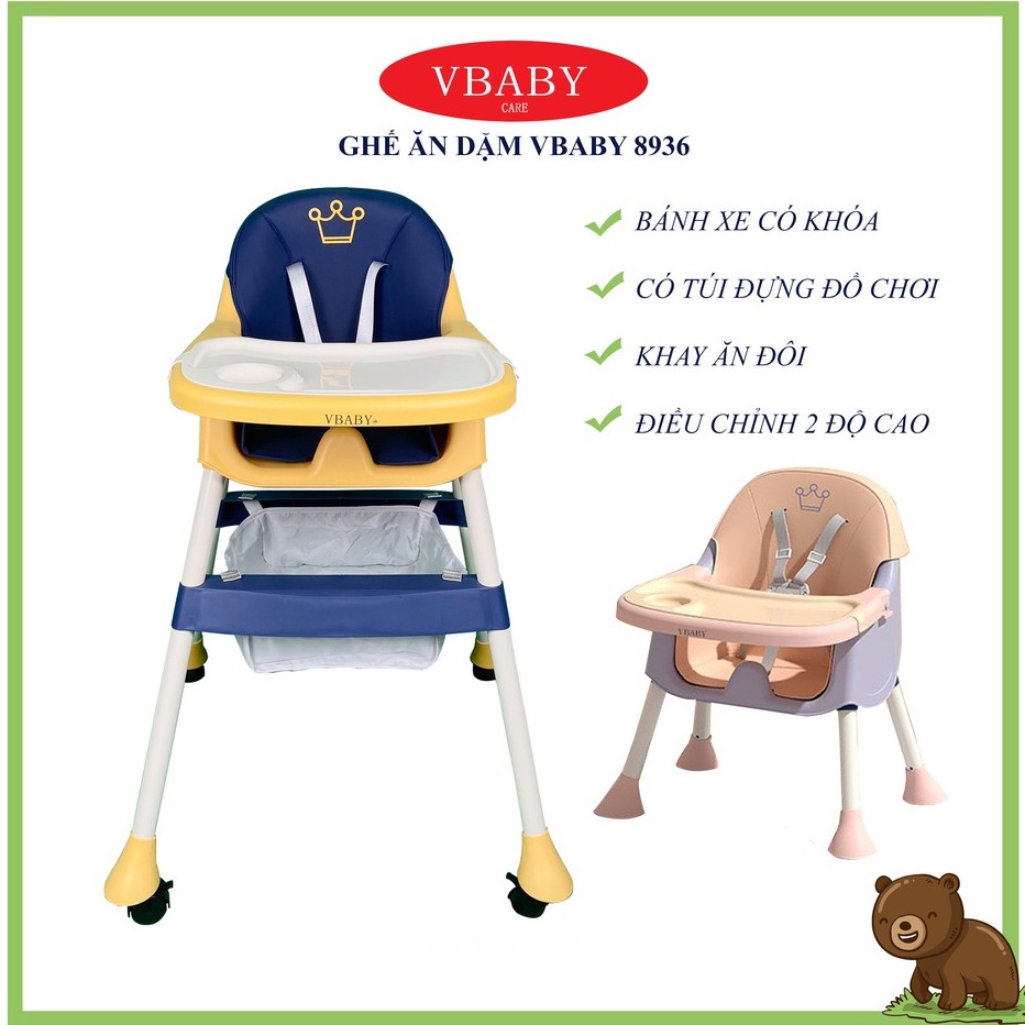 Ghế ăn dặm Full Đệm Bánh xe V-Baby 808